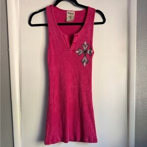 VOCAL NWOT Pink Mineral Wash Rhinestone Cross Tank Top Y2K McBling M USA